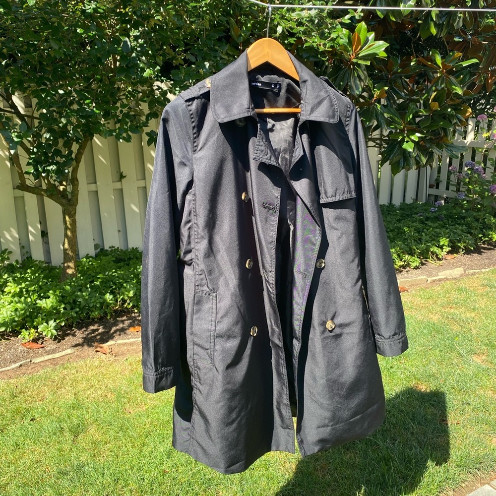 Lefties Classic Black Trench Coat - Picture 3 of 6